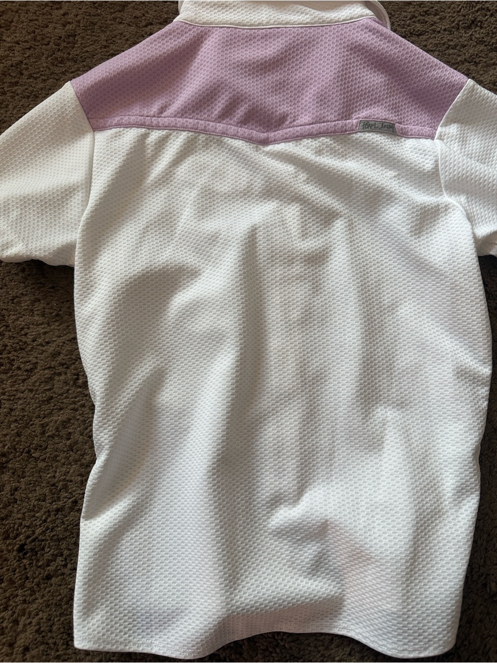 Pearl Izumi White Short-Sleeve Button-Front Top with Light Purple Accents - Picture 6 of 10